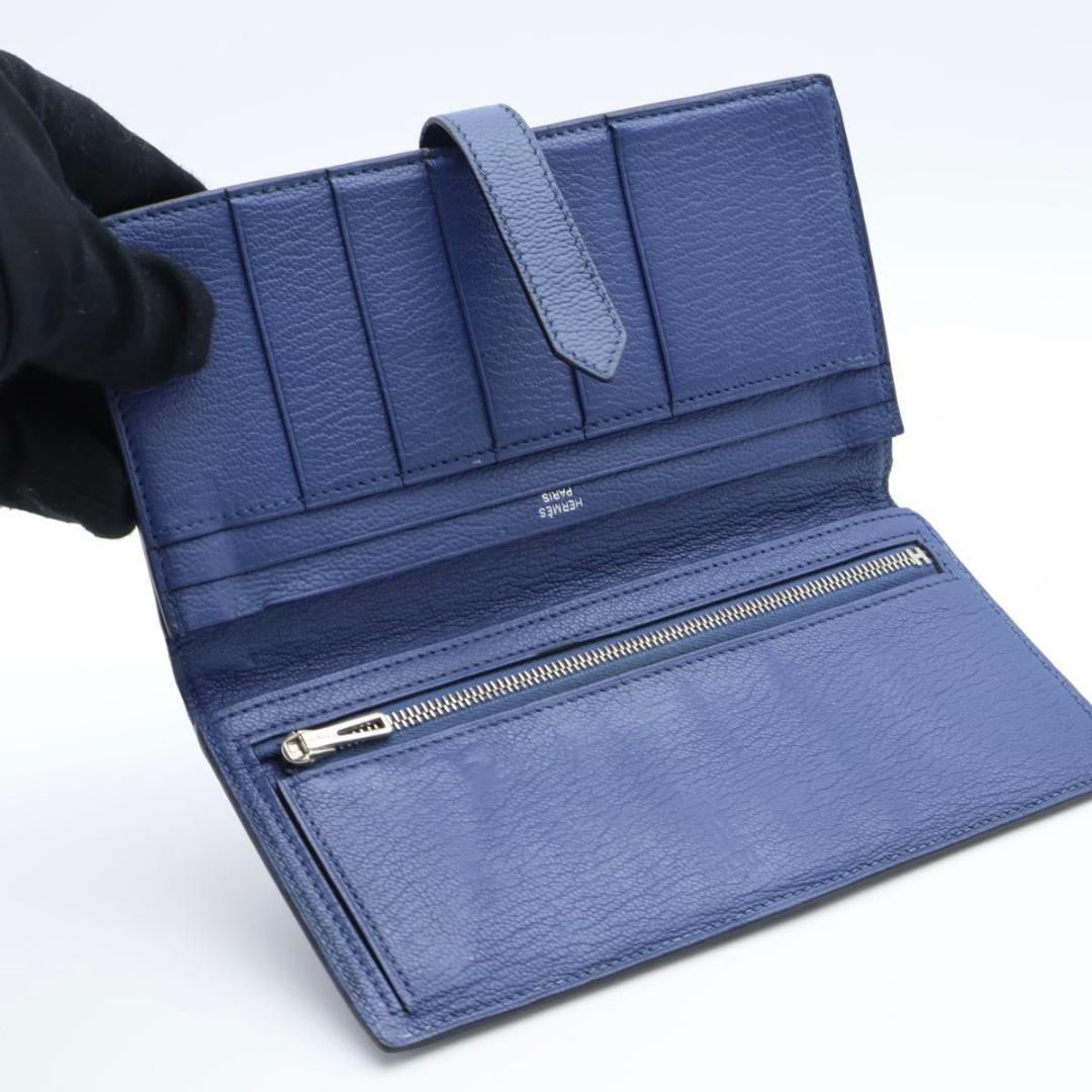 Hermes Bearn Souffle Chevre Silver Blue Wallet — view 3