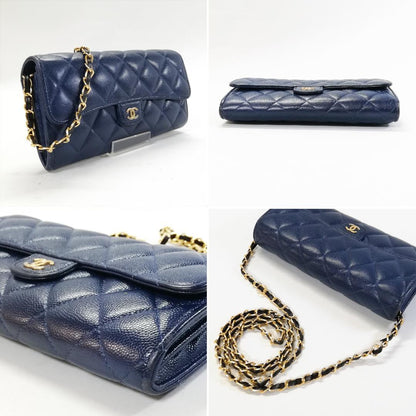 Chanel Class Caviar Leather Quilted Wallet Navy — view 3