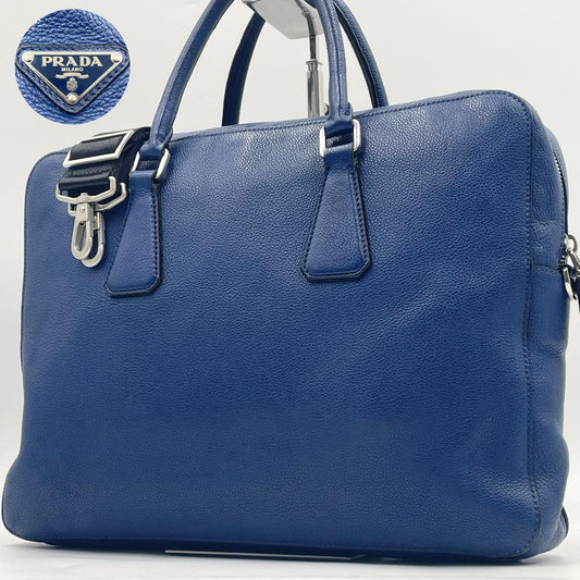 Prada Vittero Grain Briefcase 2way Triangular Logo Mens Business