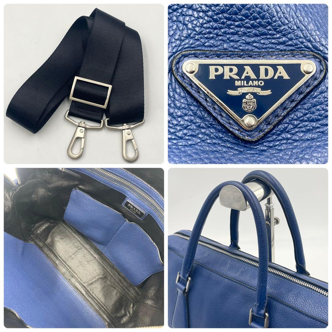 Prada Vittero Grain Briefcase 2way Triangular Logo Mens Business