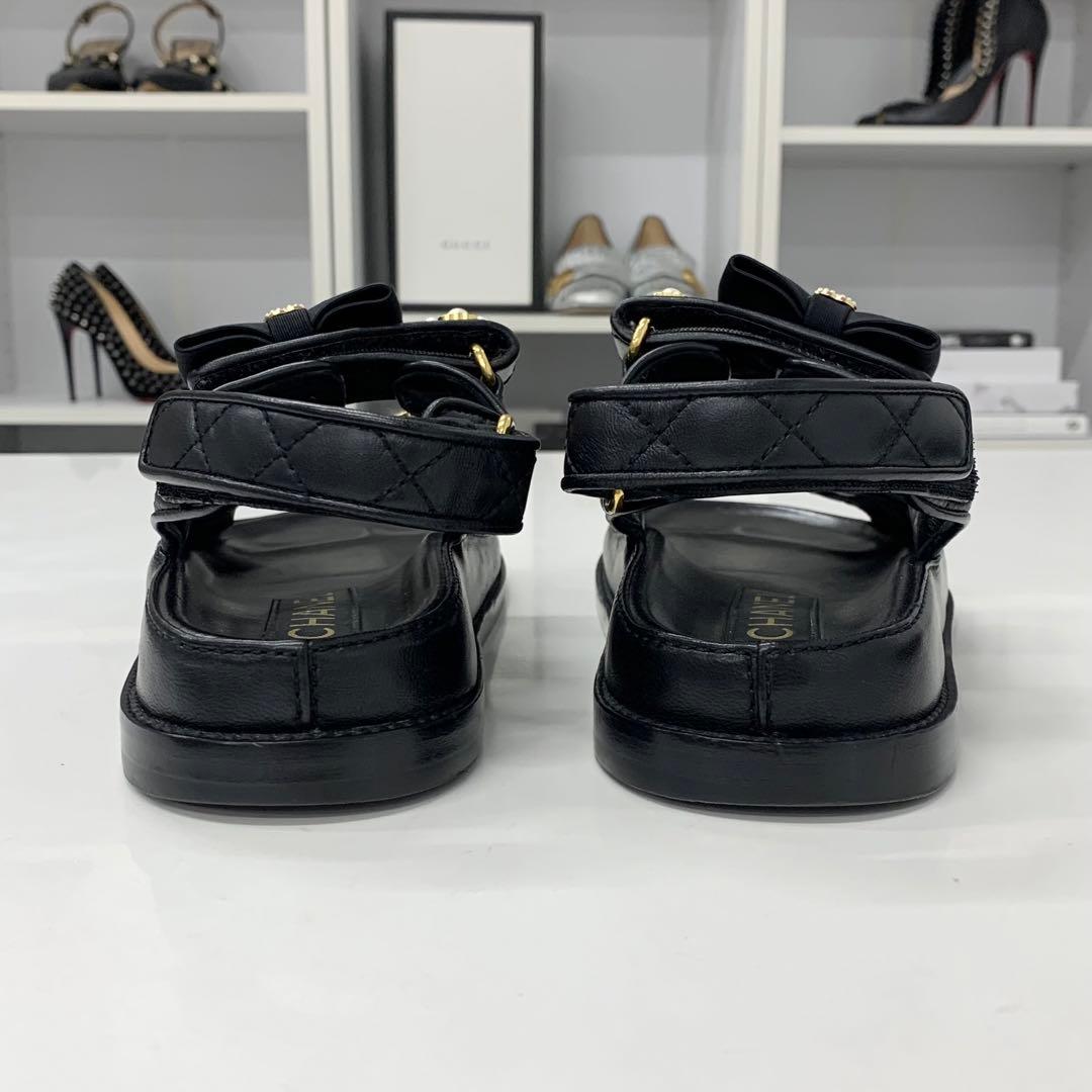Chanel CC Logo Quilted Ribbon Leather Velcro Sandals — view 5