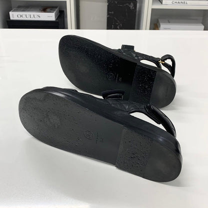 Chanel CC Logo Quilted Ribbon Leather Velcro Sandals — view 6