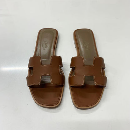 Hermes Oran Leather Sandals Brown — view 2