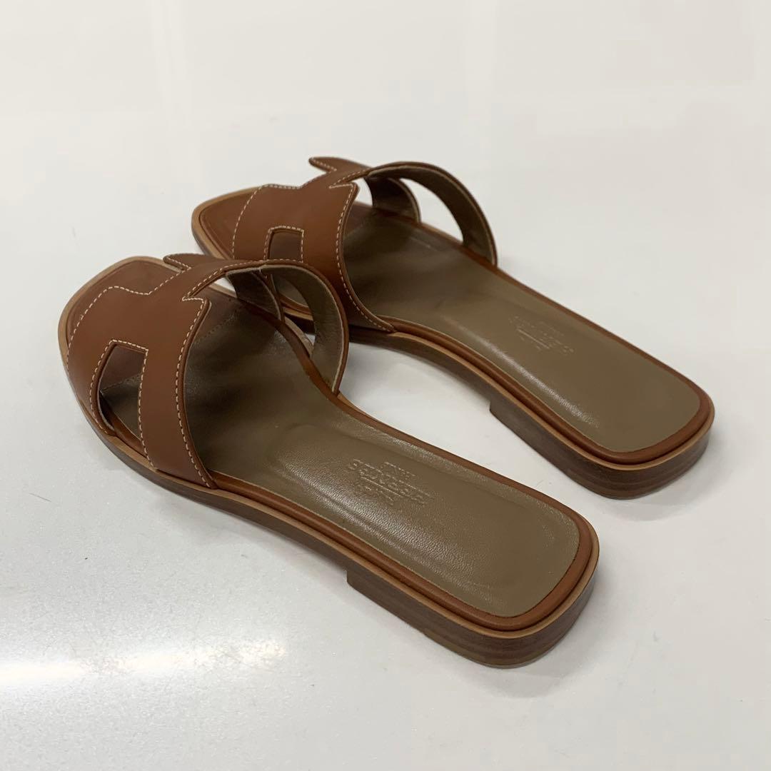Hermes Oran Leather Sandals Brown — view 4