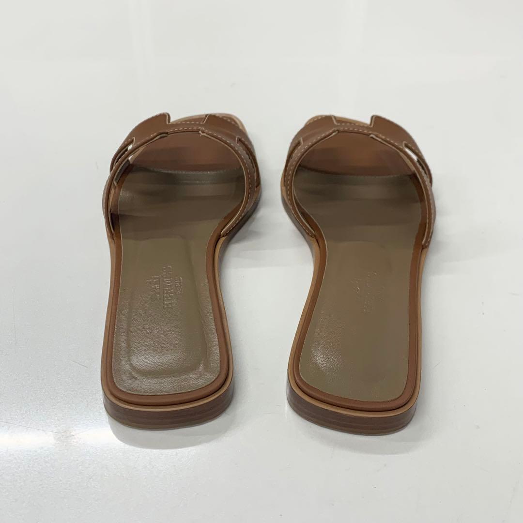 Hermes Oran Leather Sandals Brown — view 5