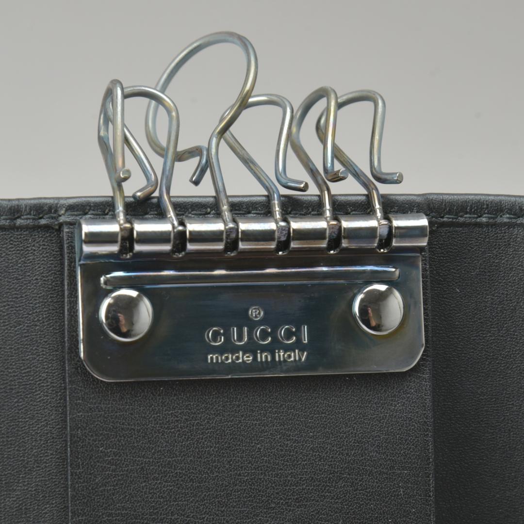 Gucci 6 Key Case Plate Logo Calf Leather Black Key Holder