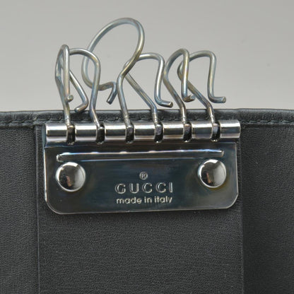 Gucci 6 Key Case Plate Logo Calf Leather Black Key Holder