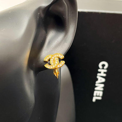 Chanel CC Logo Earrings Rhinestone Gold — view 8