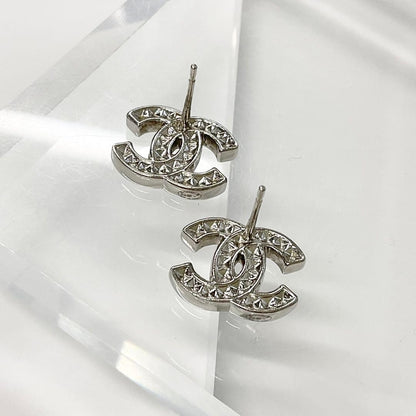 Chanel Earrings Coco Mark Rhinestone Silver