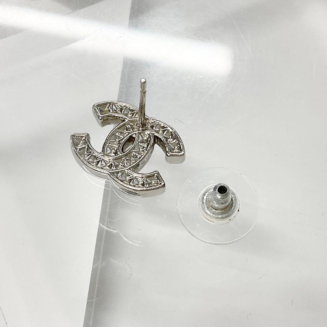 Chanel Earrings Coco Mark Rhinestone Silver