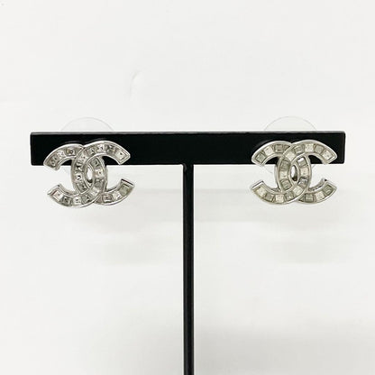 Chanel Earrings Coco Mark Rhinestone Silver