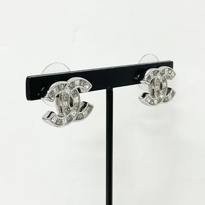Chanel Earrings Coco Mark Rhinestone Silver