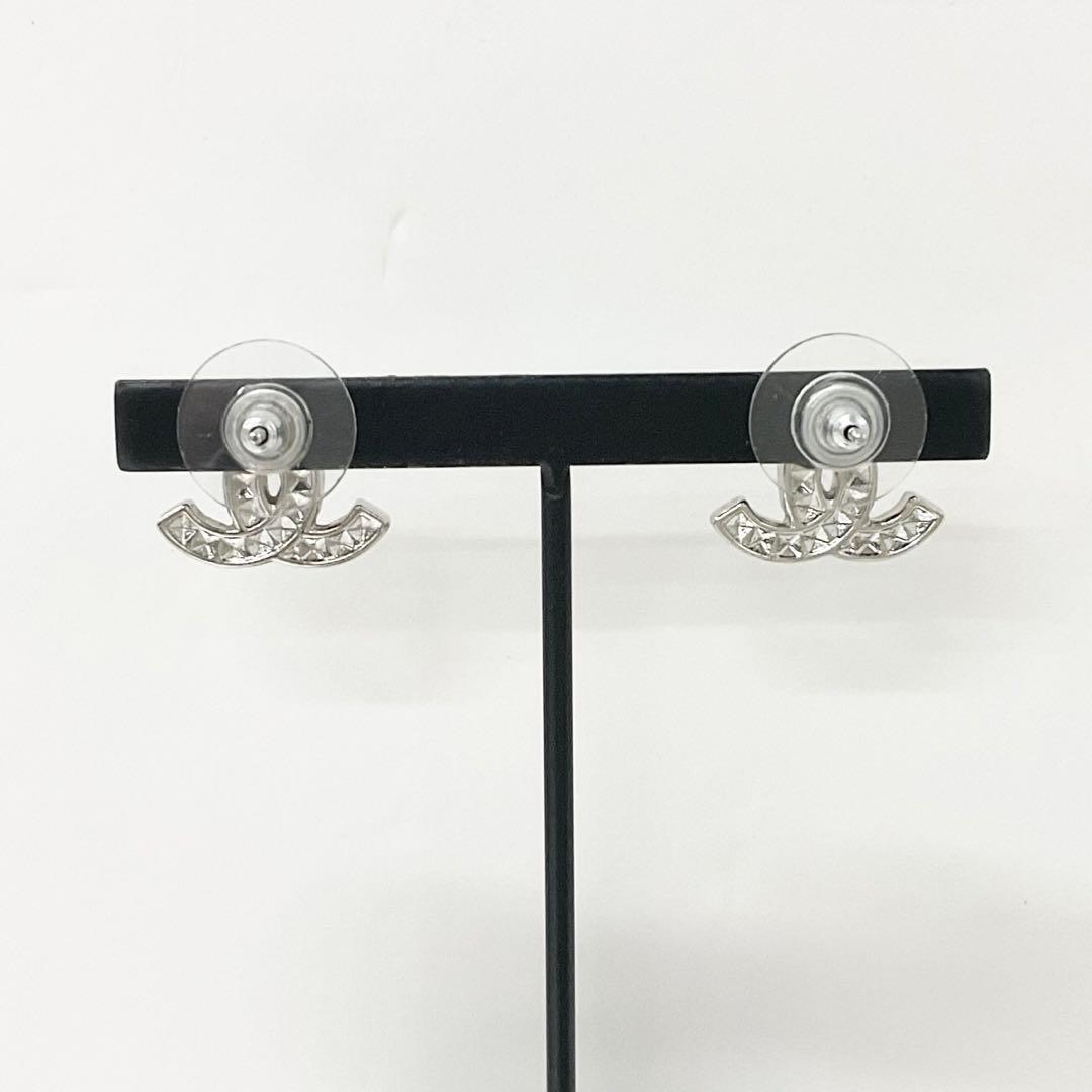 Chanel Earrings Coco Mark Rhinestone Silver