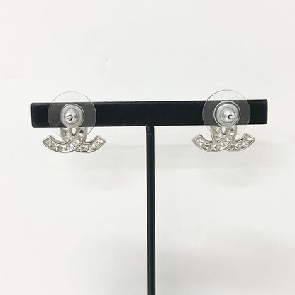 Chanel Earrings Coco Mark Rhinestone Silver