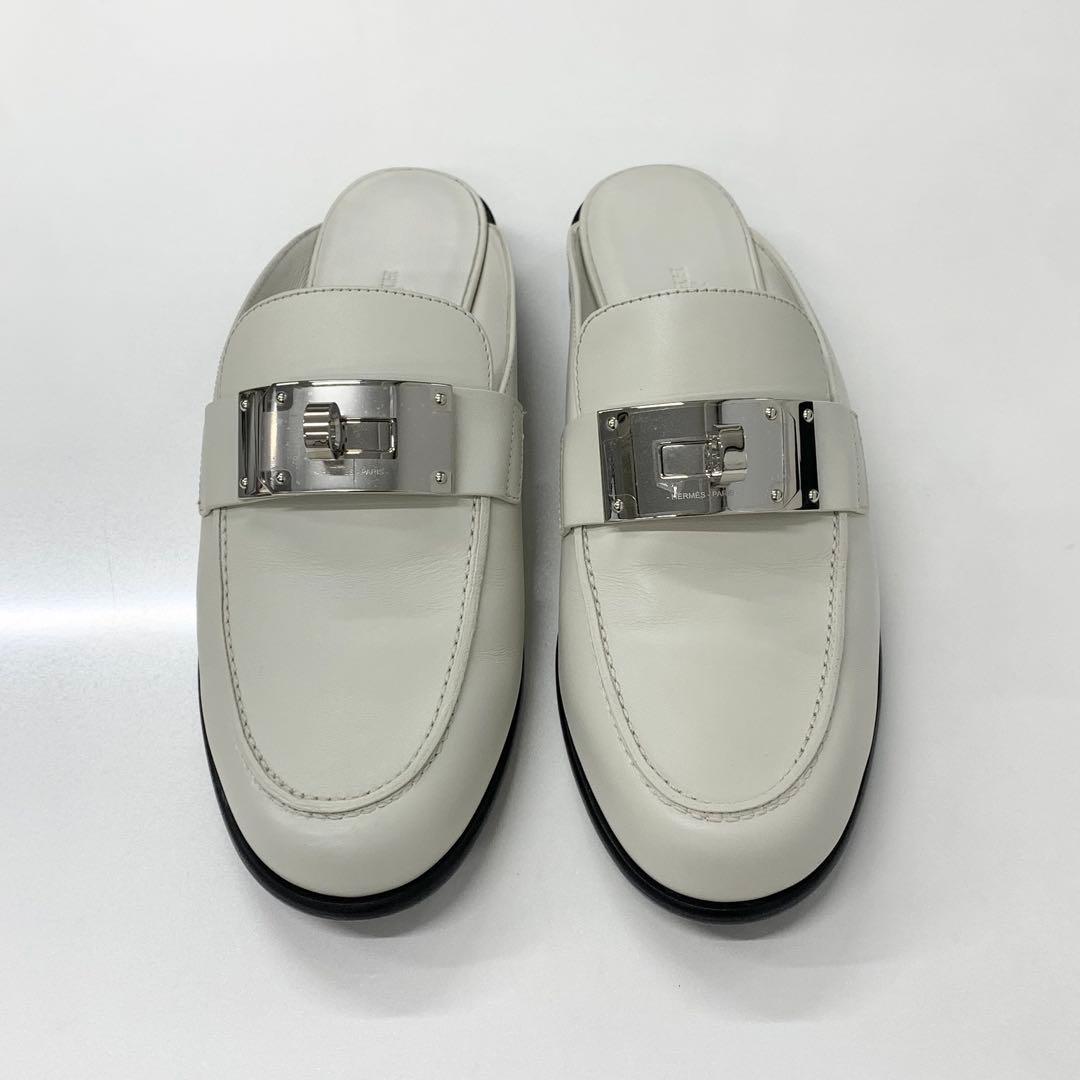 Hermes Jota Leather Kelly Mules Off White — view 2