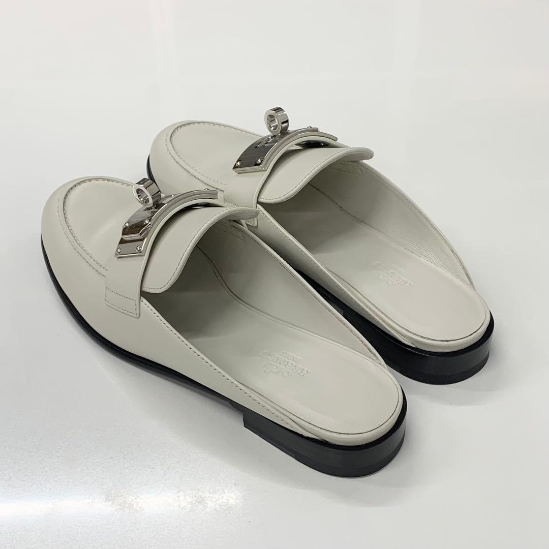 Hermes Jota Leather Kelly Mules Off White — view 4