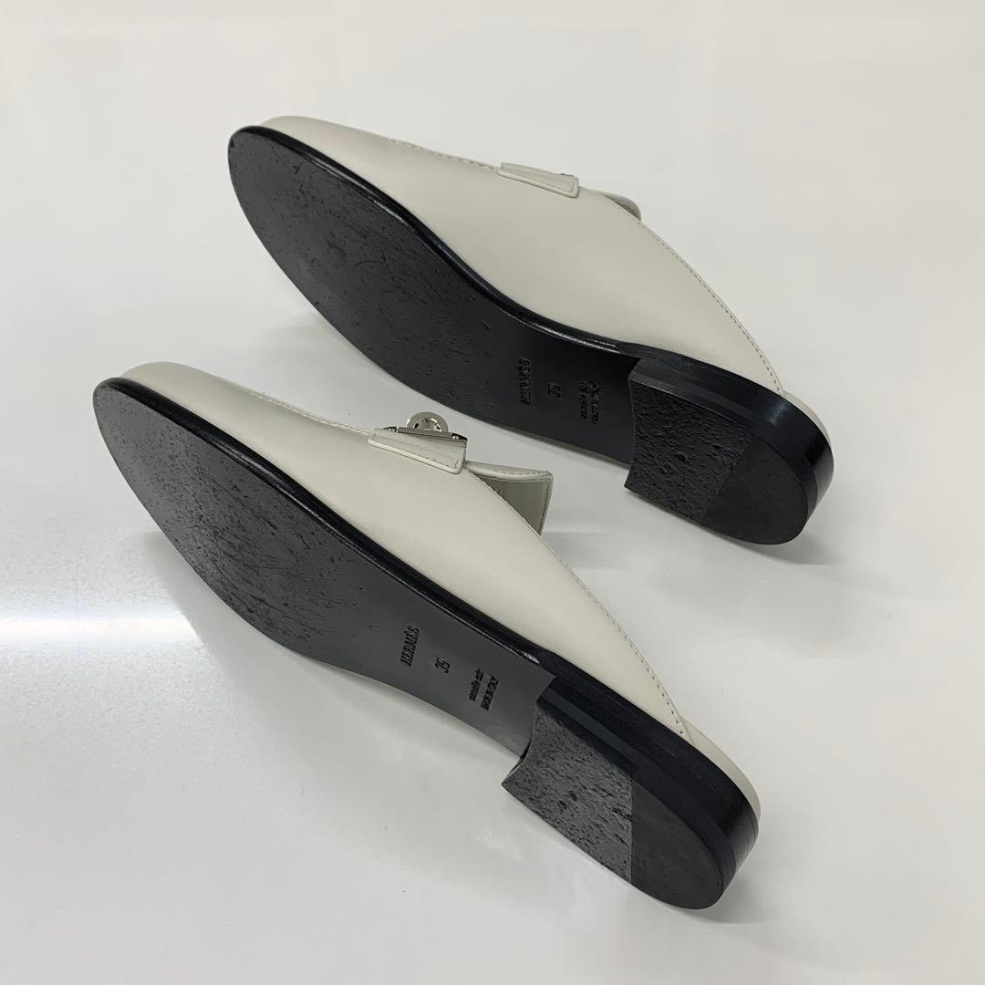 Hermes Jota Leather Kelly Mules Off White — view 5
