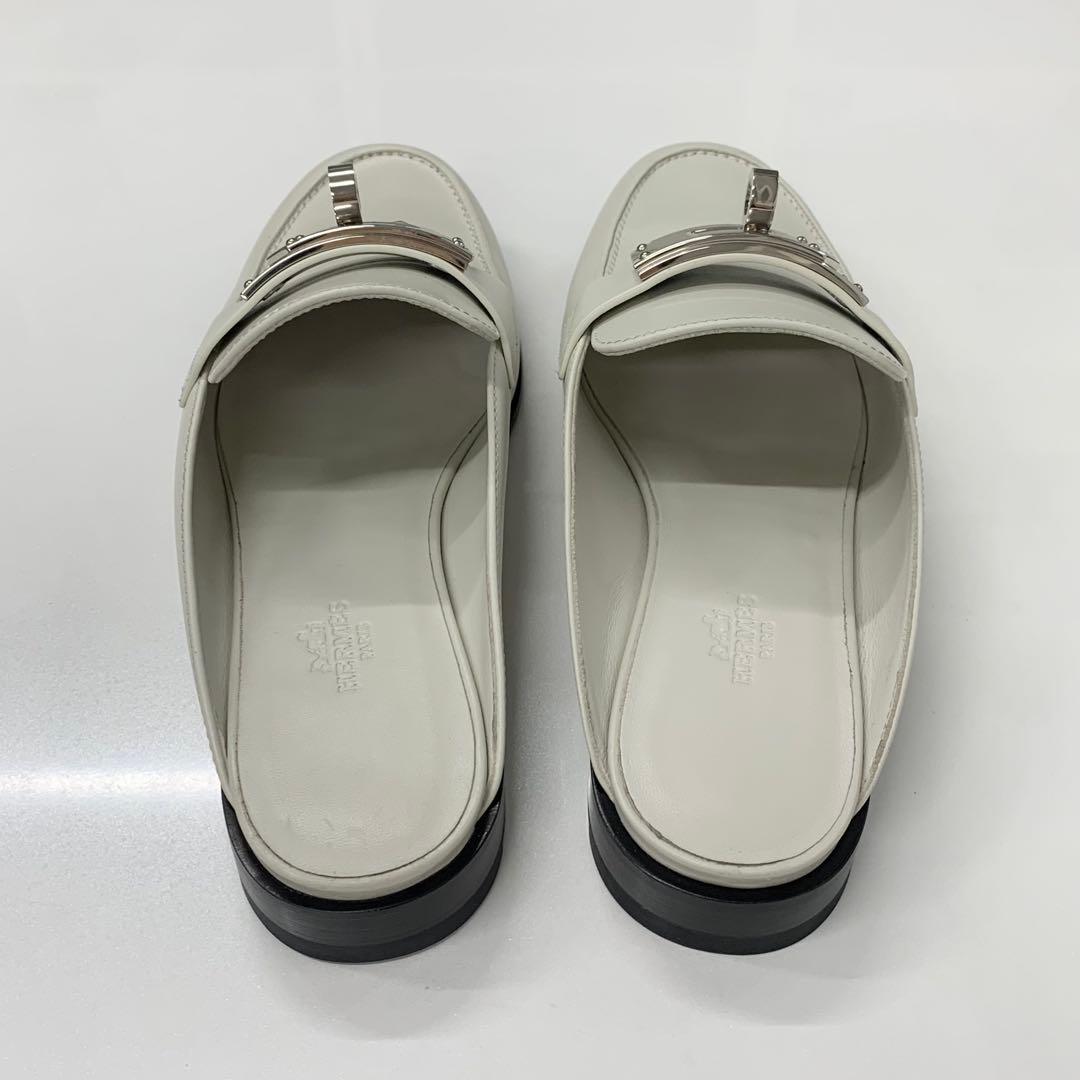 Hermes Jota Leather Kelly Mules Off White — view 6