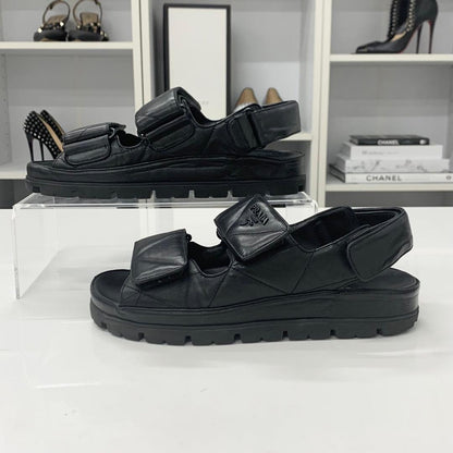 Prada Logo Padded Nappa Leather Velcro Sandals Black