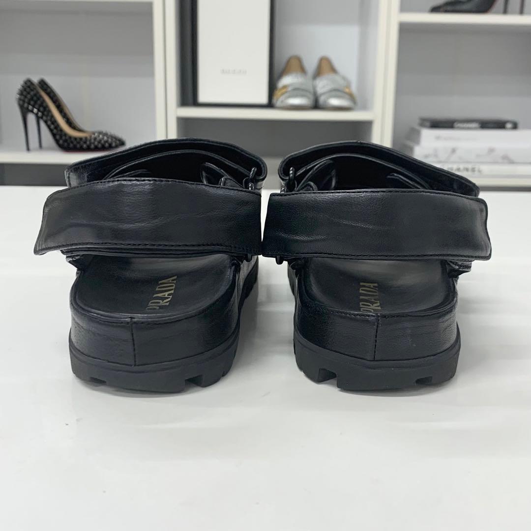 Prada Logo Padded Nappa Leather Velcro Sandals Black