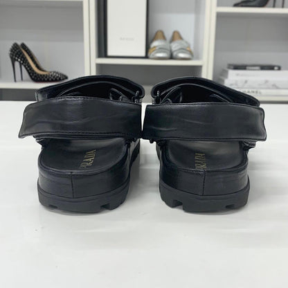 Prada Logo Padded Nappa Leather Velcro Sandals Black