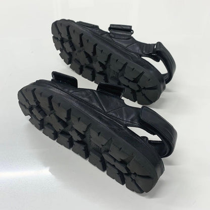 Prada Logo Padded Nappa Leather Velcro Sandals Black