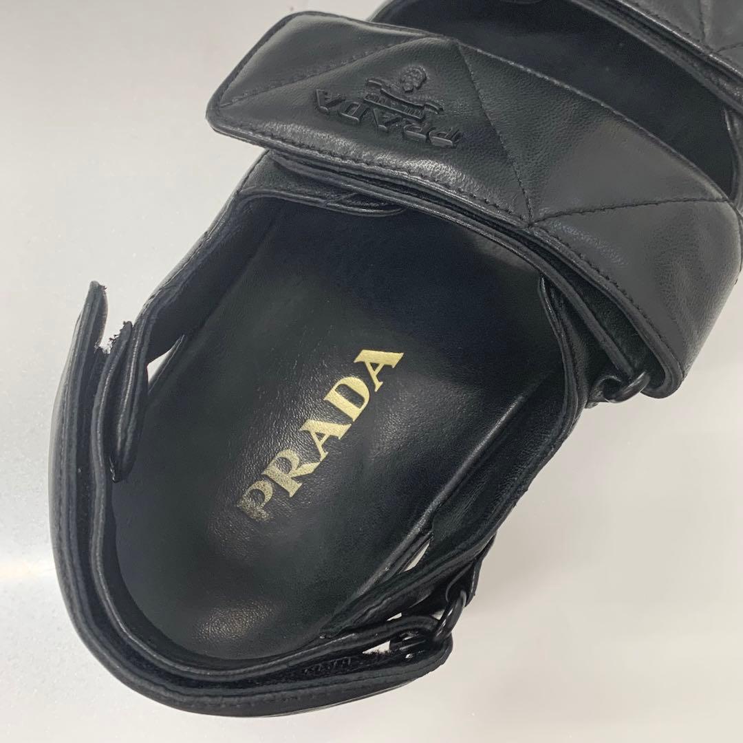 Prada Logo Padded Nappa Leather Velcro Sandals Black