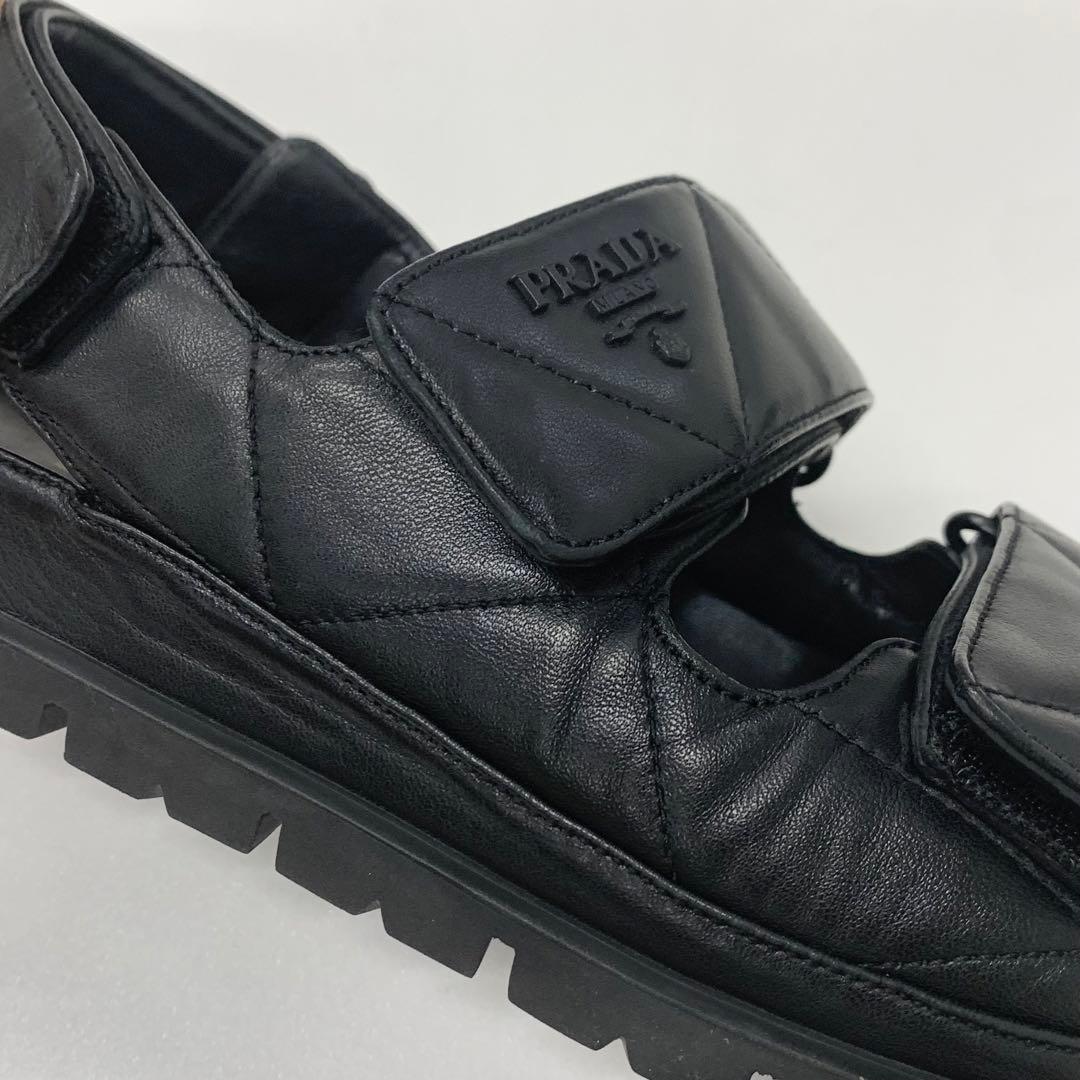 Prada Logo Padded Nappa Leather Velcro Sandals Black