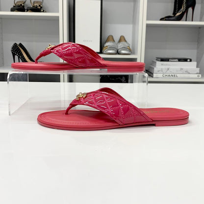 Chanel CC Logo Quilted Patent Thong Sandals Pink — view 3