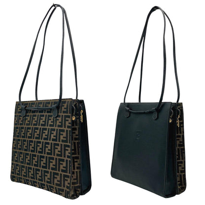 Fendi Tote Bag Zucca Pattern Gold Hardware Canvas Leather