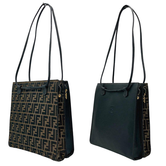 Fendi Tote Bag Zucca Pattern Gold Hardware Canvas Leather