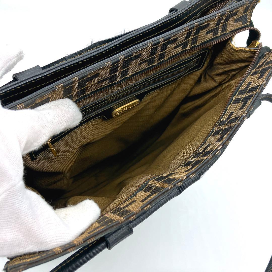 Fendi Tote Bag Zucca Pattern Gold Hardware Canvas Leather