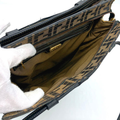 Fendi Tote Bag Zucca Pattern Gold Hardware Canvas Leather