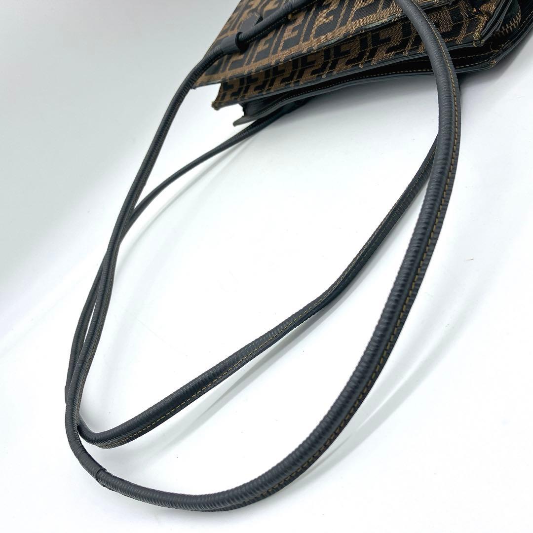 Fendi Tote Bag Zucca Pattern Gold Hardware Canvas Leather