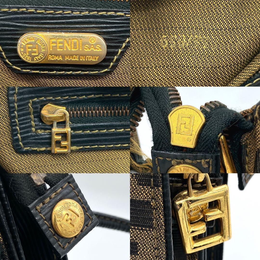 Fendi Tote Bag Zucca Pattern Gold Hardware Canvas Leather