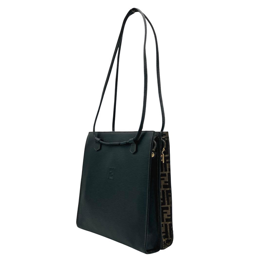 Fendi Tote Bag Zucca Pattern Gold Hardware Canvas Leather