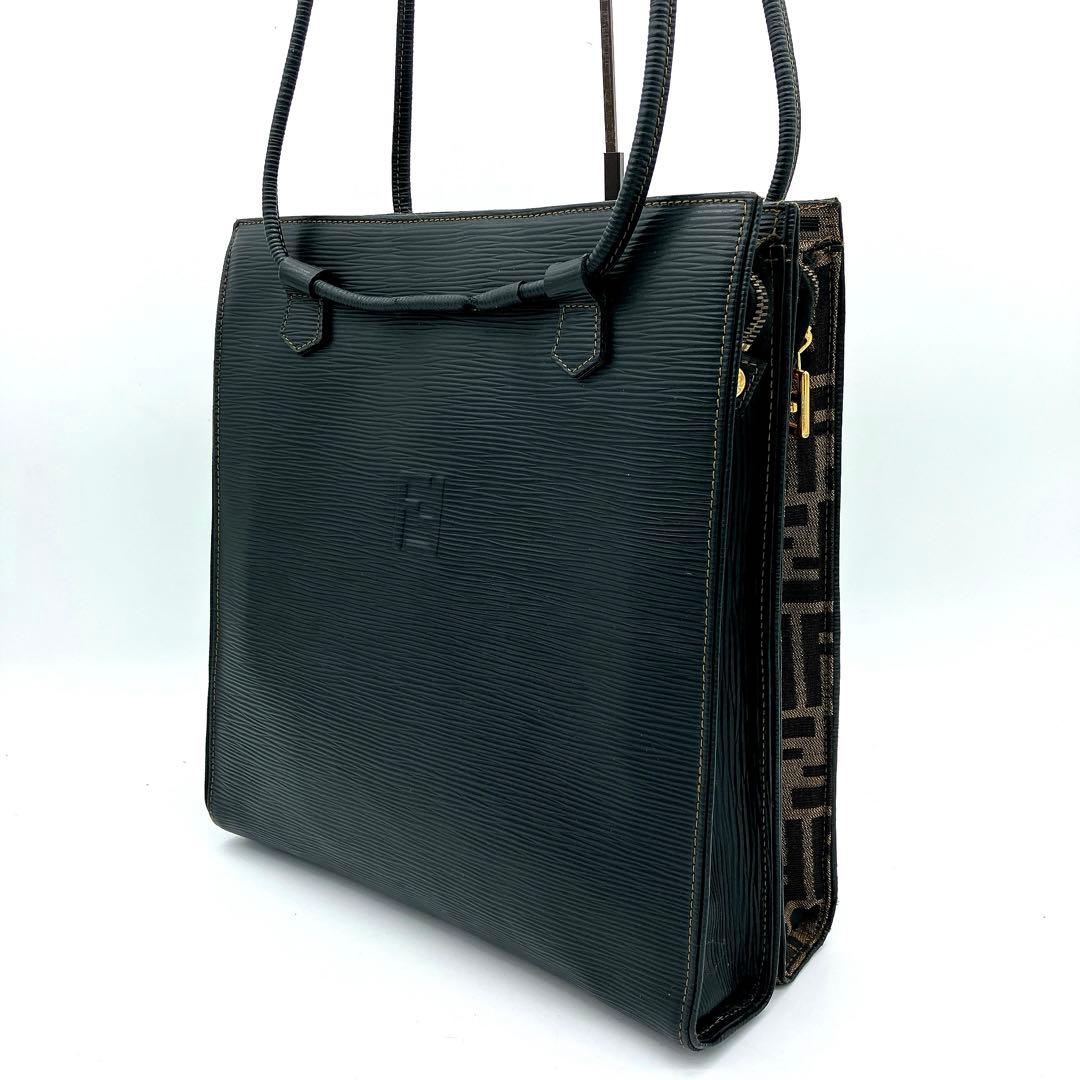 Fendi Tote Bag Zucca Pattern Gold Hardware Canvas Leather