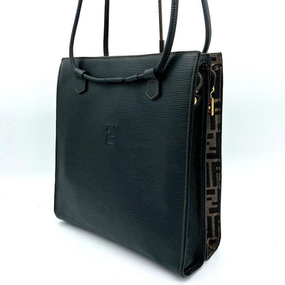 Fendi Tote Bag Zucca Pattern Gold Hardware Canvas Leather