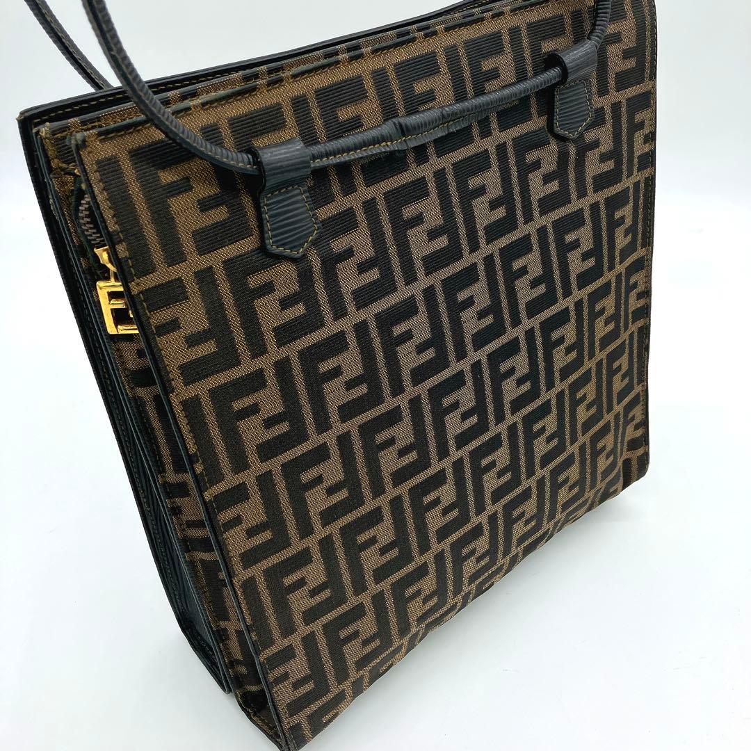 Fendi Tote Bag Zucca Pattern Gold Hardware Canvas Leather