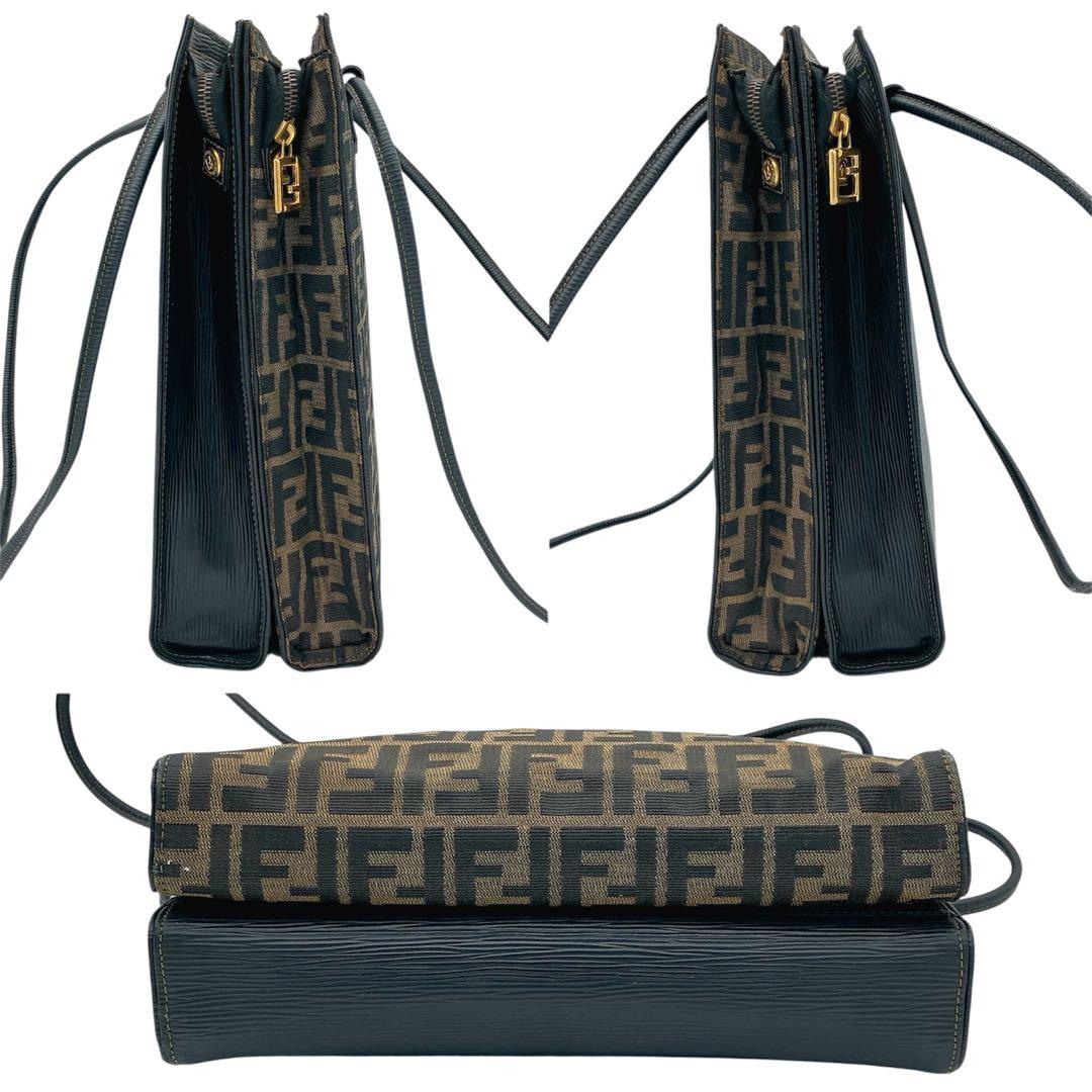 Fendi Tote Bag Zucca Pattern Gold Hardware Canvas Leather