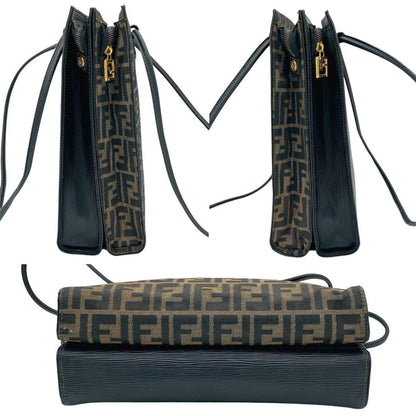 Fendi Tote Bag Zucca Pattern Gold Hardware Canvas Leather