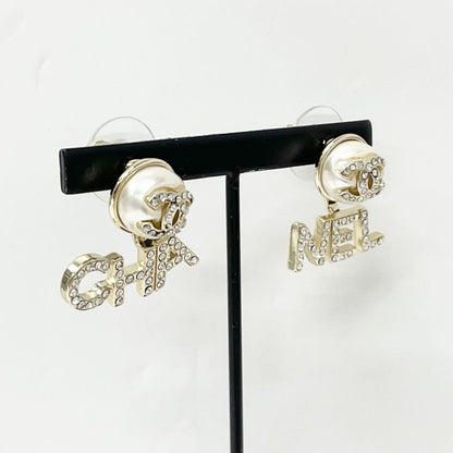 Chanel Earrings CC Logo Rhinestone Pearl Gold — view 7