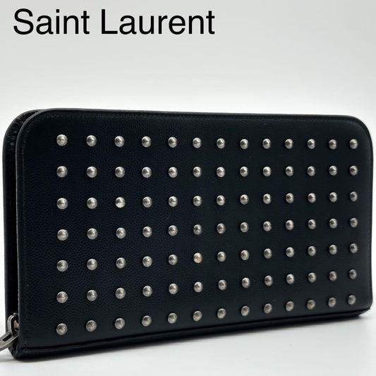 Saint Laurent Studded Zip Around Wallet Organizer Black
