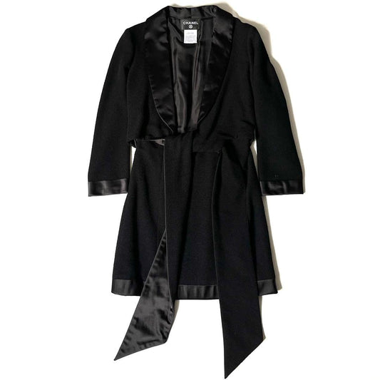 Chanel Black Wool Silk Dress CC Logo Rare