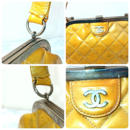 Chanel Quilted Handbag Enamel Yellow Kiss Lock Silver — view 5