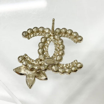 Chanel Earrings CC Logo Pearl Line Stone Flower Gold — view 5