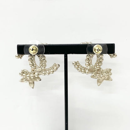 Chanel Earrings CC Logo Pearl Line Stone Flower Gold — view 8
