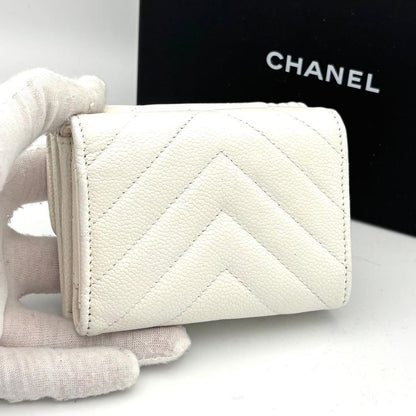 Chanel Wallet with Luxury Box Caviar Leather White Compact — view 2