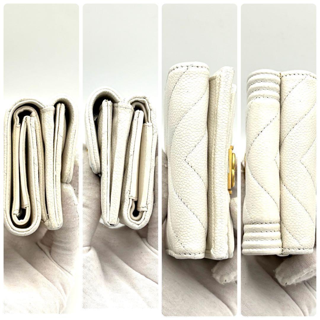 Chanel Wallet with Luxury Box Caviar Leather White Compact — view 5