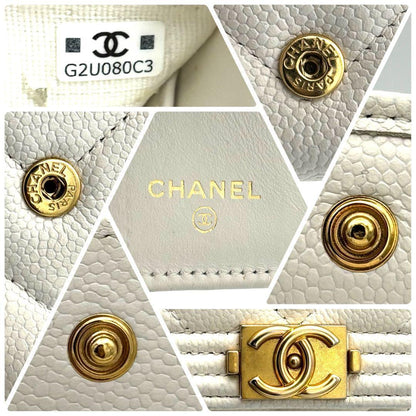 Chanel Wallet with Luxury Box Caviar Leather White Compact — view 8